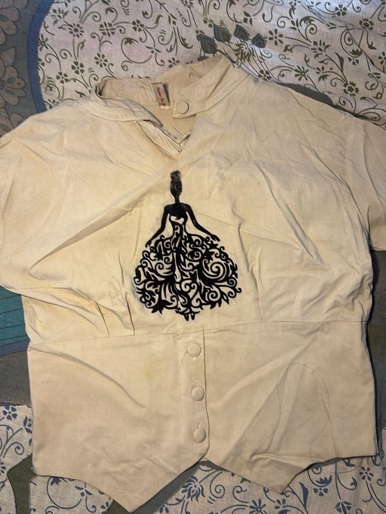 Elegant Beige top with Black Embroidery