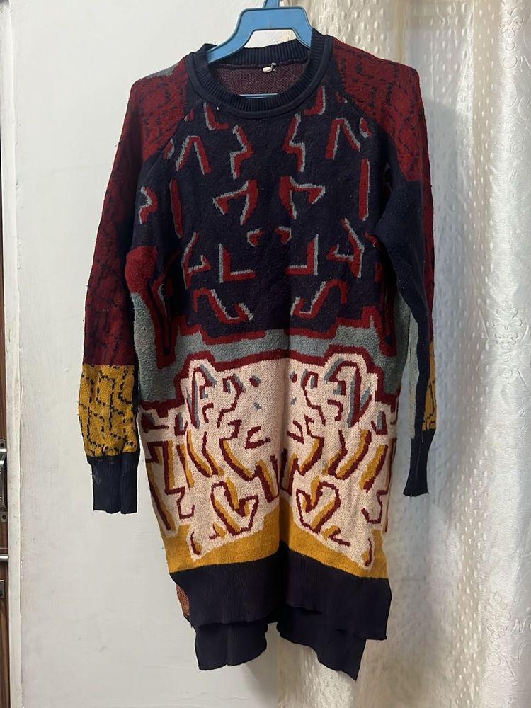 Patterned Knit Sweater Dress