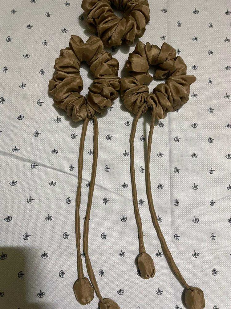 Brown Scrunchies with Ties - Set of 3