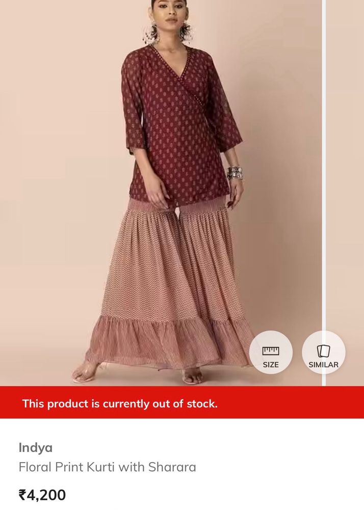 Maroon Printed Kurta with Skirt Set
