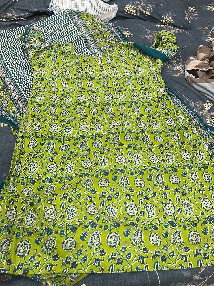 Green Floral Block Print Kurta Set