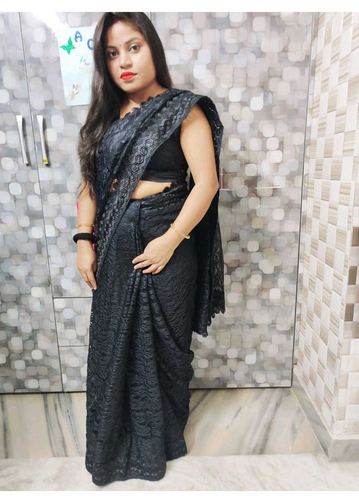 Elegant Black Lace Saree .. one or two times worn