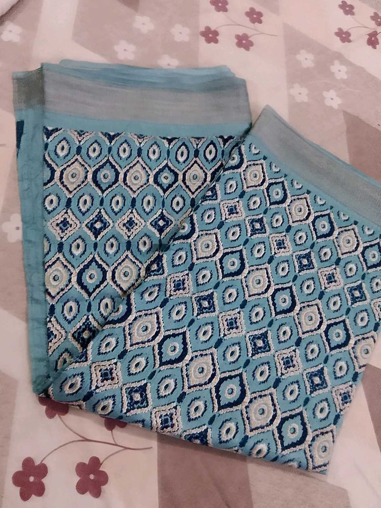 Beautiful sea green Geometric Print Saree