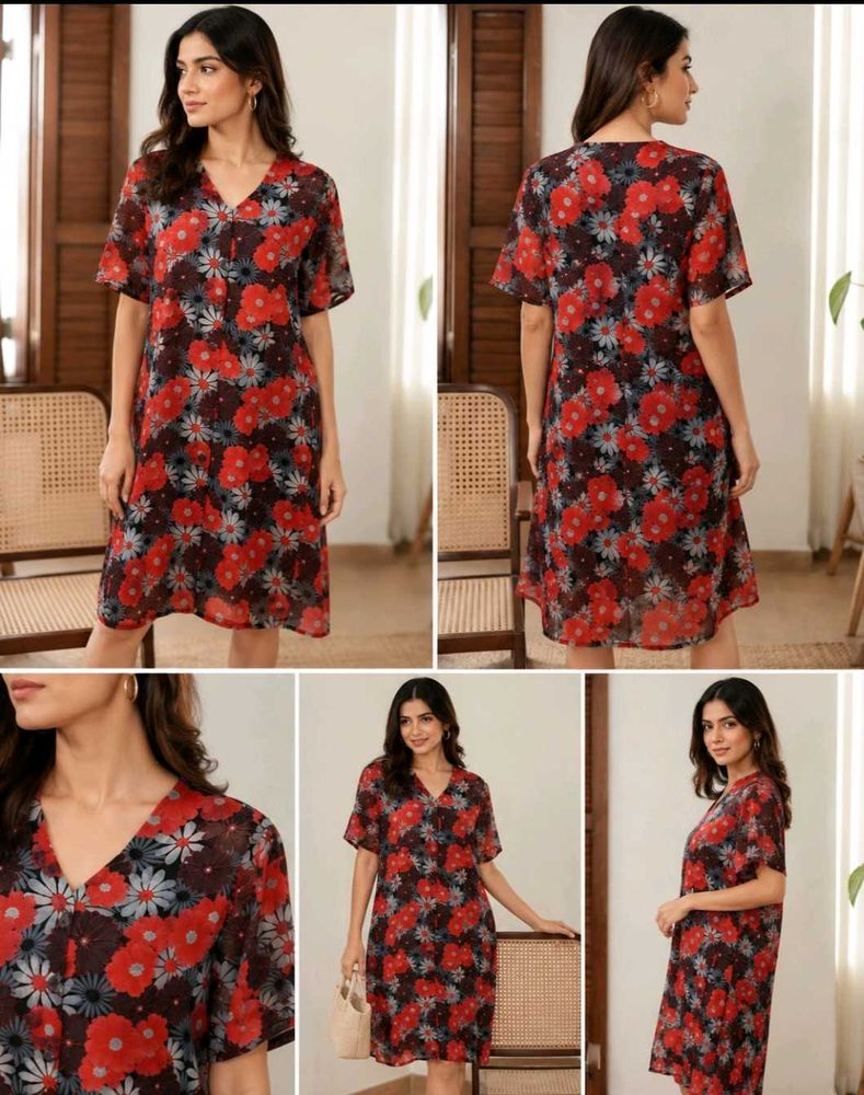 Floral Print V-Neck Short Sleeve Dress
