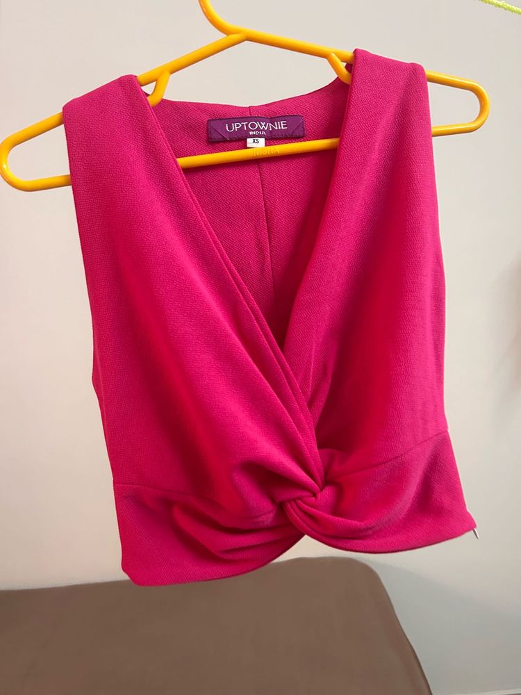 Chic Knotted V-Neck Pink Top
