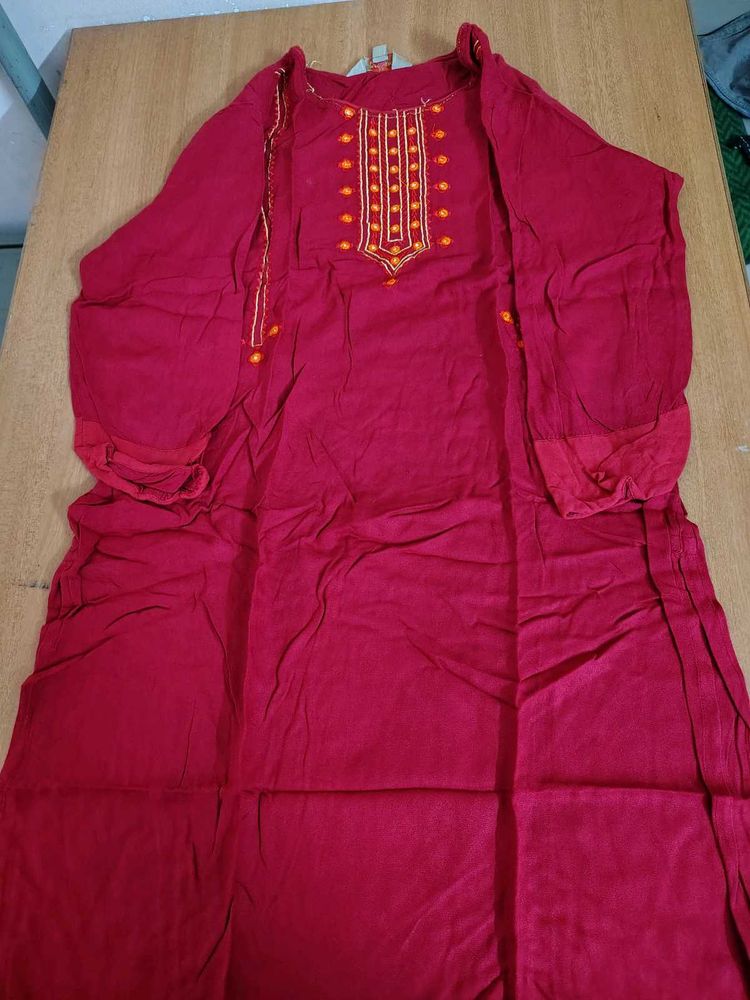 Vibrant Red Embroidered Kurta