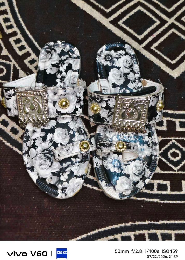 Floral Print Embellished Sandals