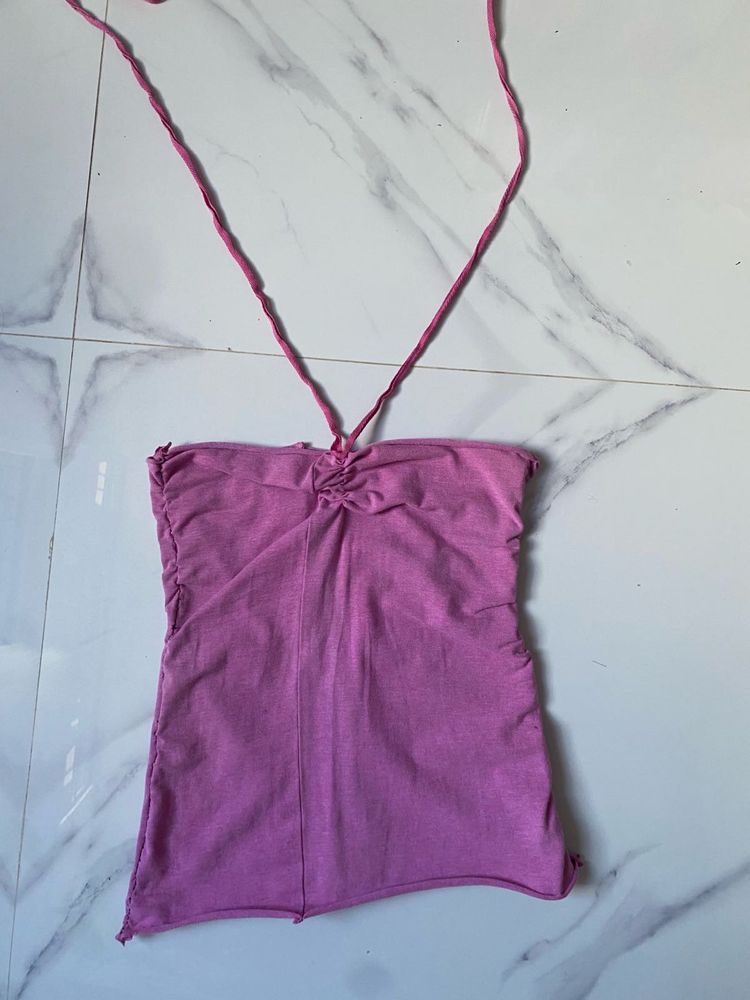 Pink Ruched Halter Top