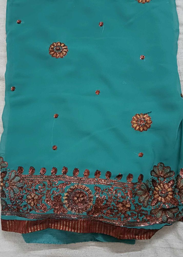 Stunning Teal Embroidered Saree