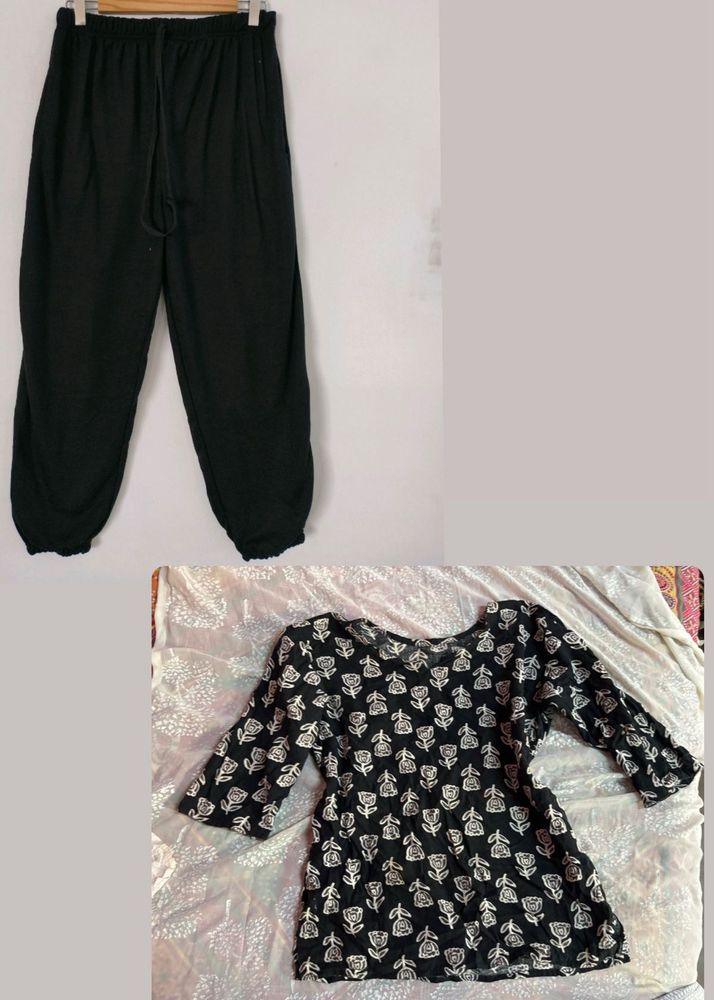 Black Printed Kurta Set