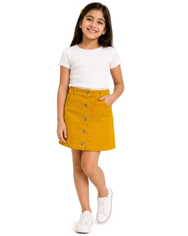 Girls Yellow Corduroy Button-Front Skirt
