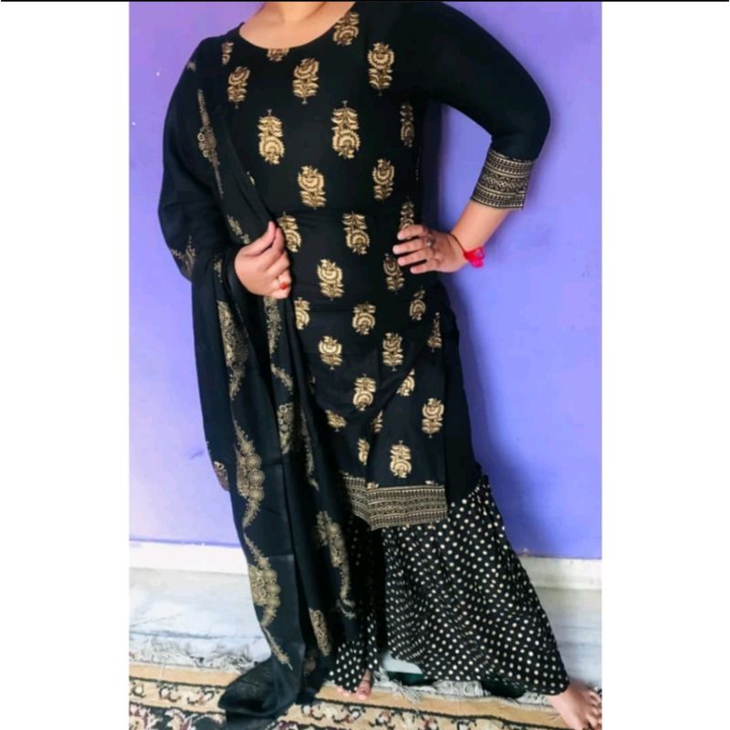 Black Kurti With Sharara And Dupatta