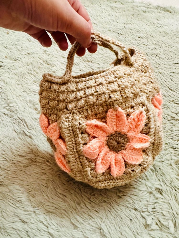 Handmade Crochet Bag with Floral Design