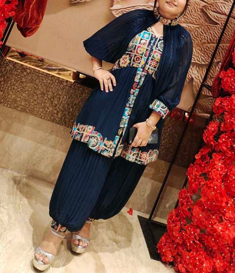 Embroidered Navy Blue Kurta Set