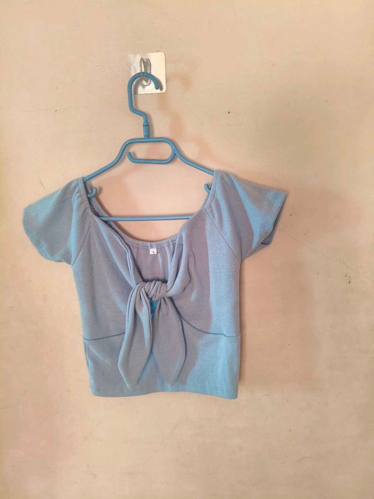 Light Blue Tie-Front Crop Top