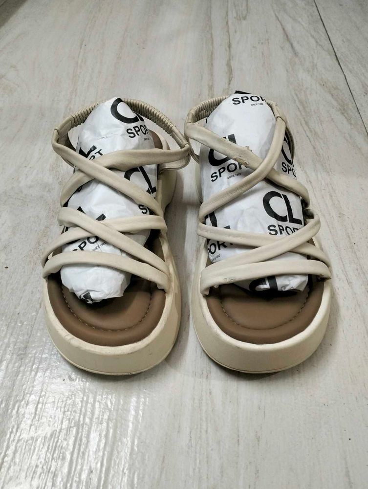 Stylish Beige Strappy Platform Sandals