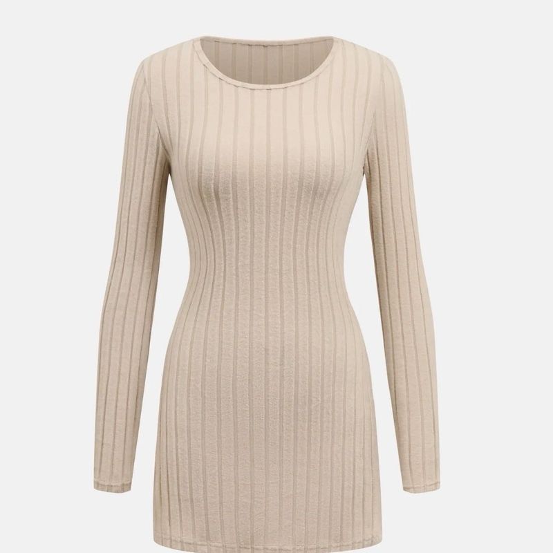 Ribbed Long Sleeve Beige Top