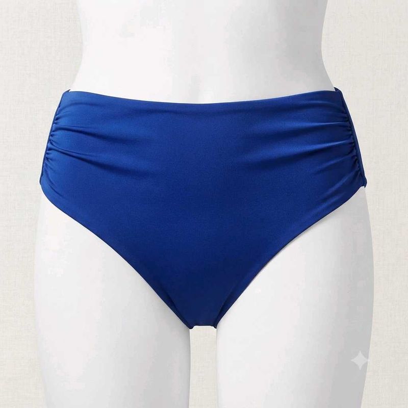 Blue Ruched High-⚛️Waisted Bikini Bottom