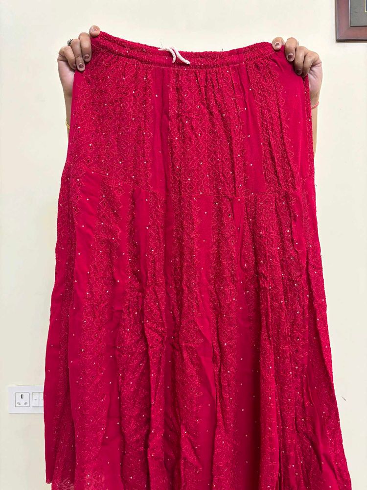 Vibrant Pink Embroidered Ethnic long Skirt