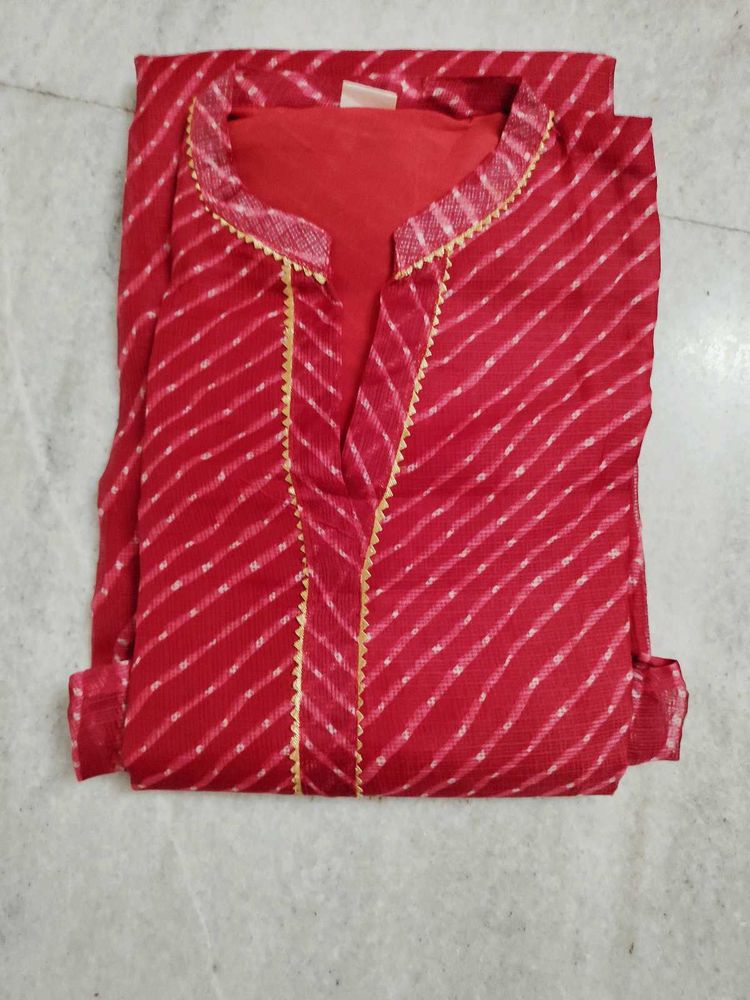 Vibrant Red Striped Kurta