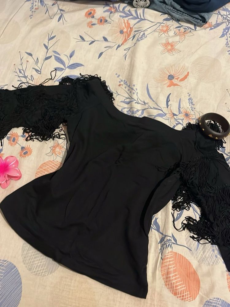 Chic Black Fringe Top