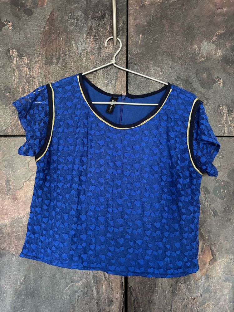 Vibrant Blue Heart Print Top