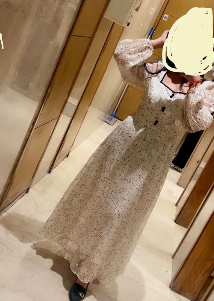 Sheer polka dot maxi dress