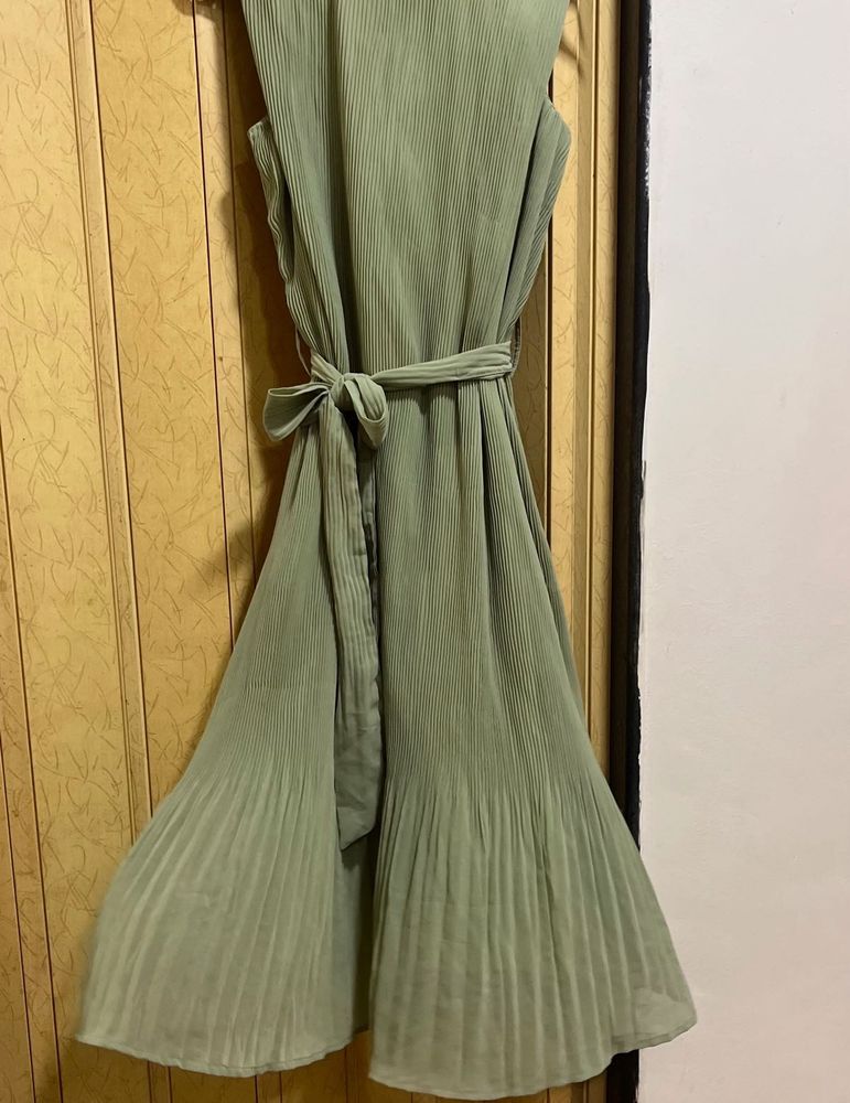 Pleated Belted Maxi Dress