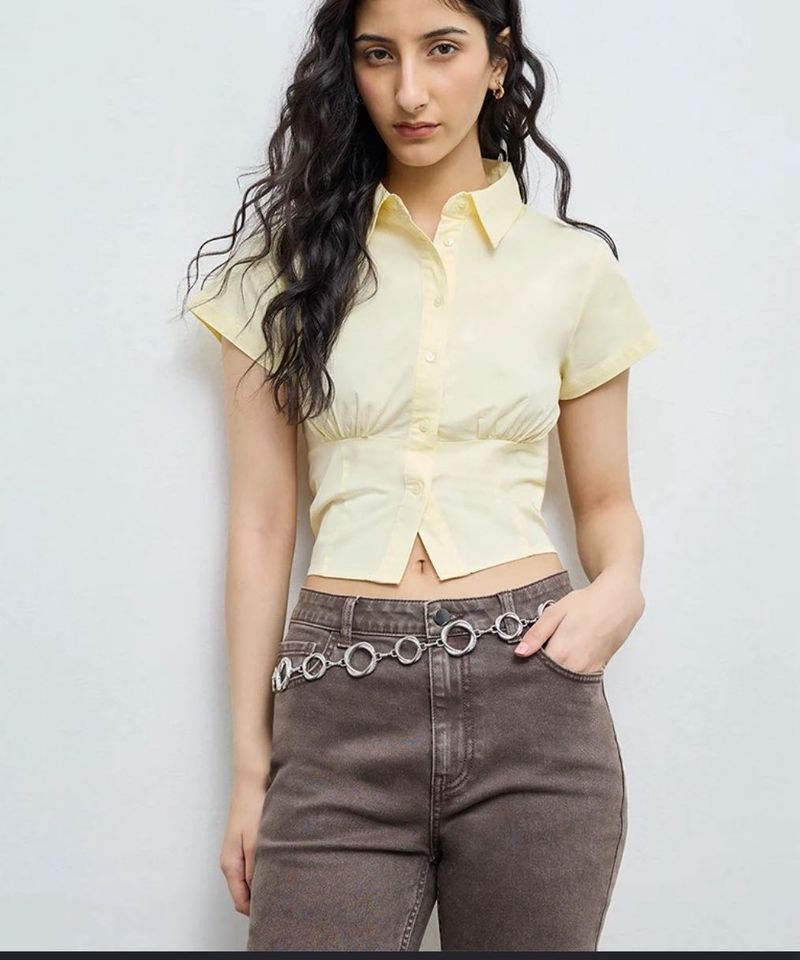 Nuon Chic Pastel Yellow Cropped Shirt