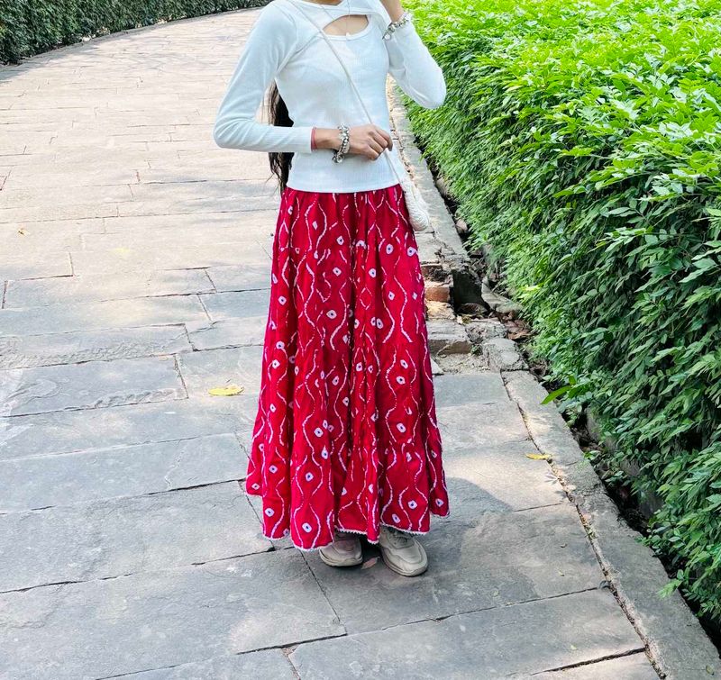 pink &amp; White Printed Skirt