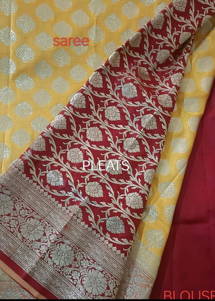 New Yellow Red Katan Banarasi Silk Saree