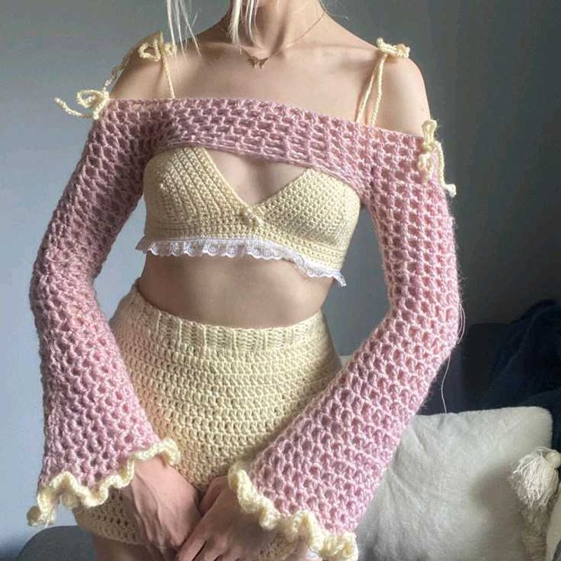 Handmade Crochet Crop Top &amp; Skirt Set