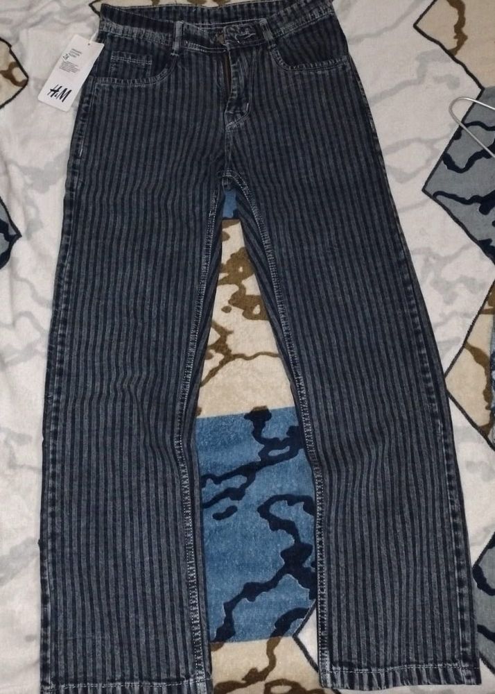 H&amp;M Striped Wide Leg Jeans