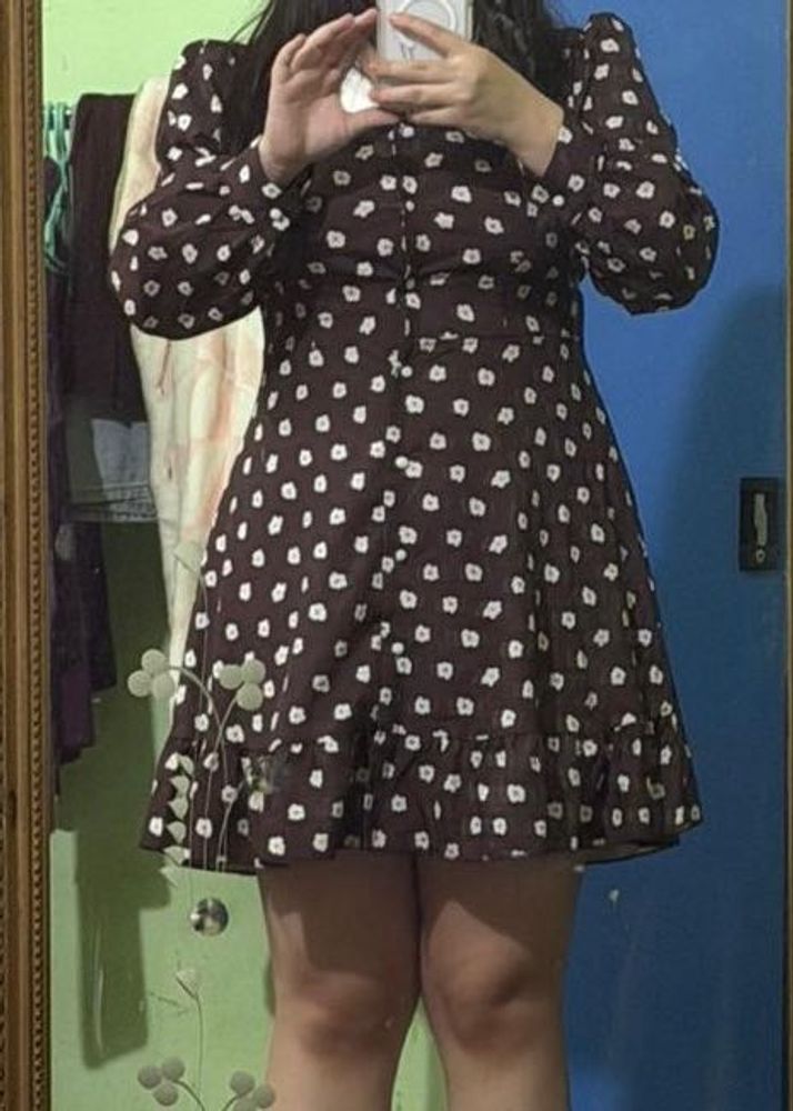 Chic Brown Floral Mini Dress