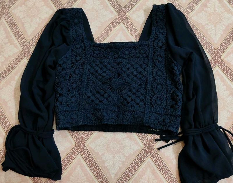 Chic Navy Crochet Top