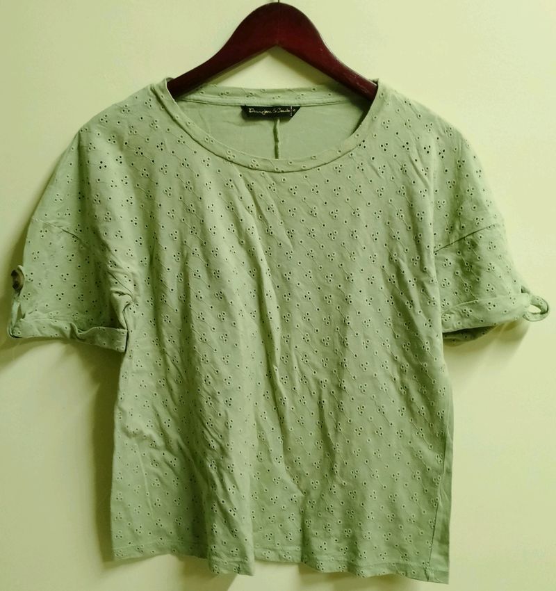 Green Eyelet Detail T-Shirt
