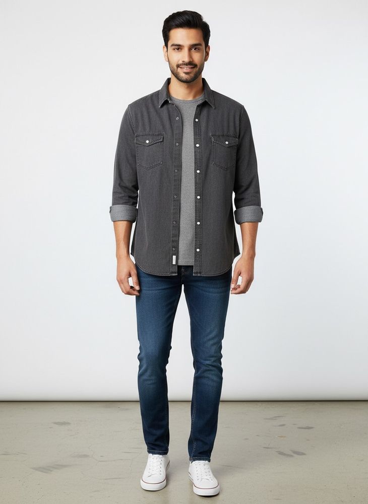 Black Denim Button-Down Shirt