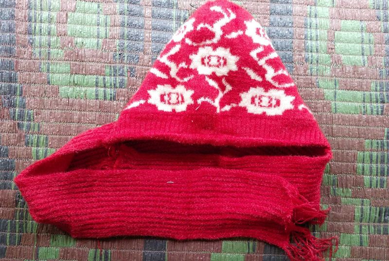 Cozy Red Floral Knit Scarf