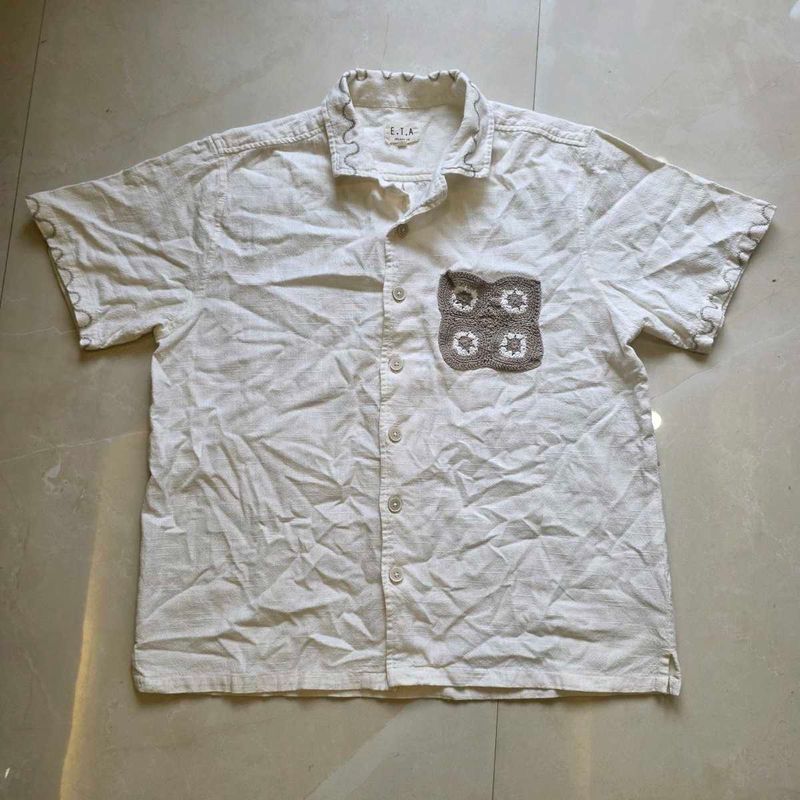 Crochet Pocket Men's Vintage Short Sleeve