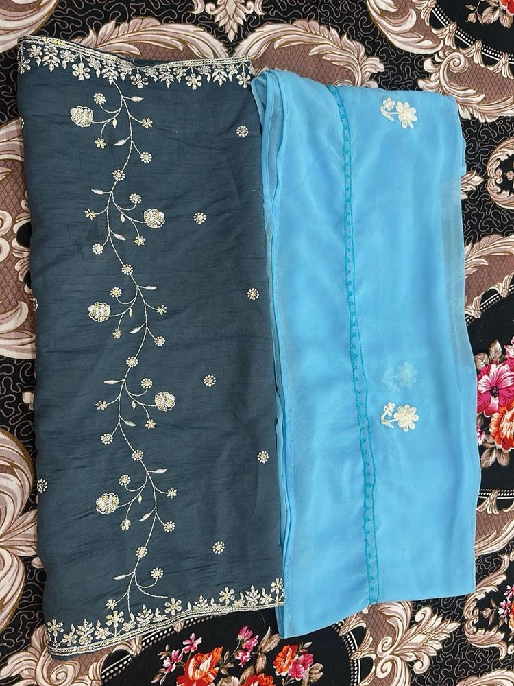 Embroidered Grey and Blue Dupattas …..🧣 COMBO OF