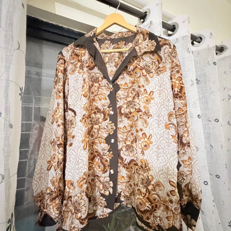 Vintage Floral Print Button-Up Shirt