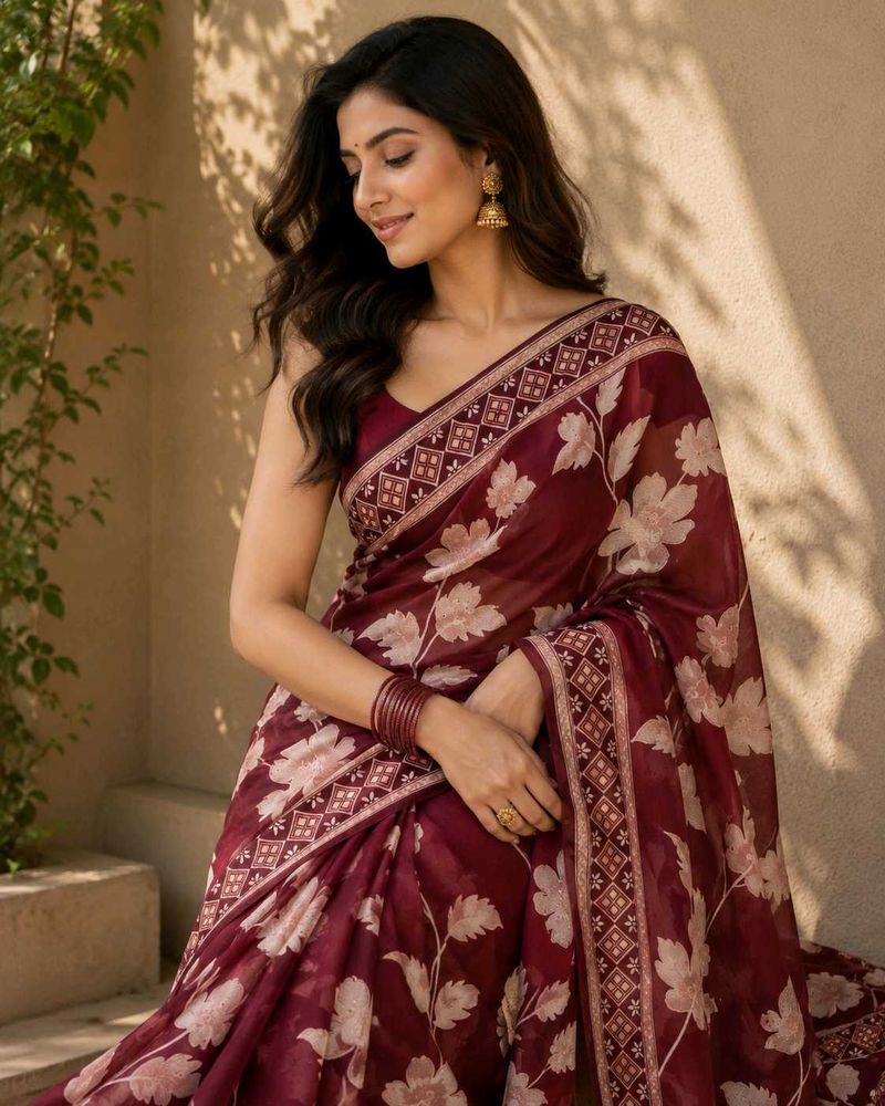Elegant Floral Print Saree