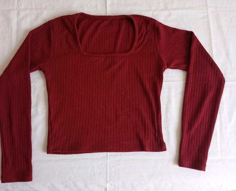 Ribbed Square Neck Long Sleeve Top
