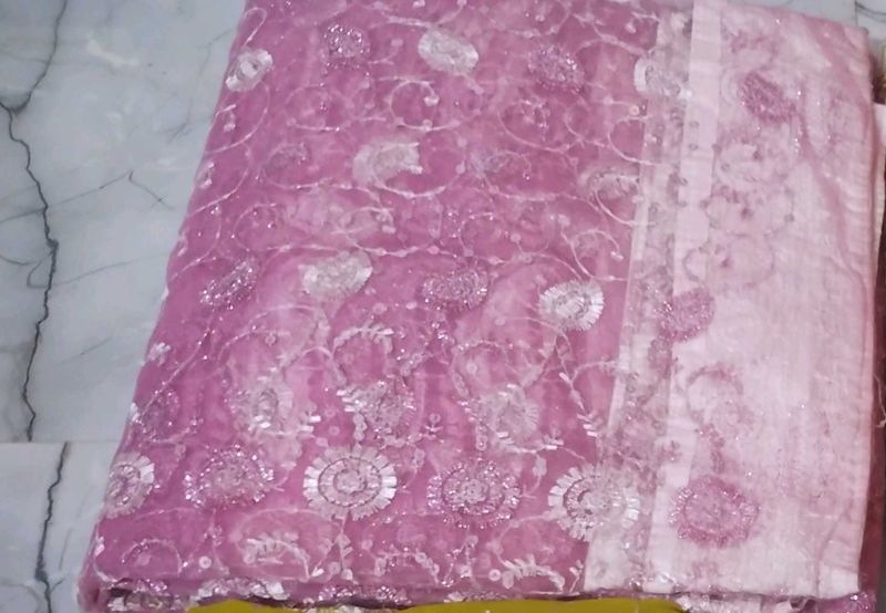 Exquisite Pink Embroidered Saree