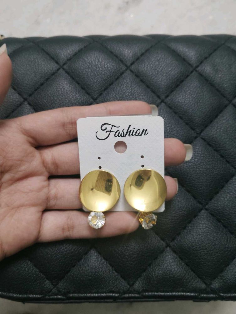 combo of Gold Round Stud Earrings  and ruffle whit