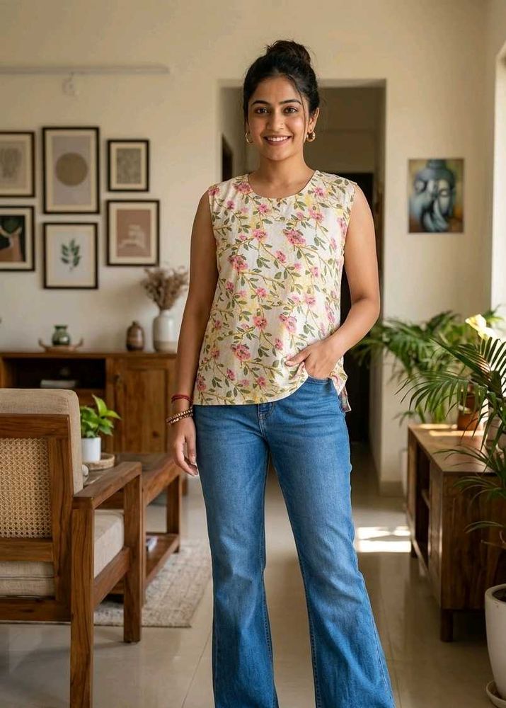 Chic Floral Sleeveless Kurti🎀