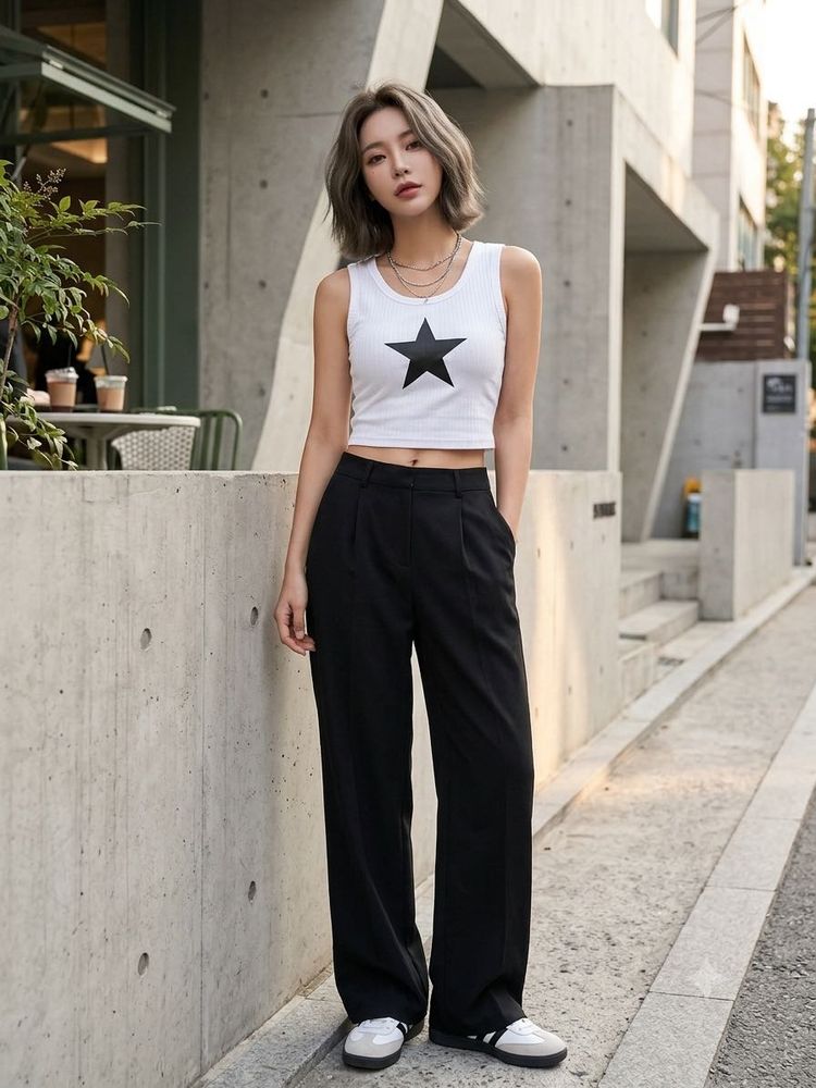 ✨White Tank Top with Black Star