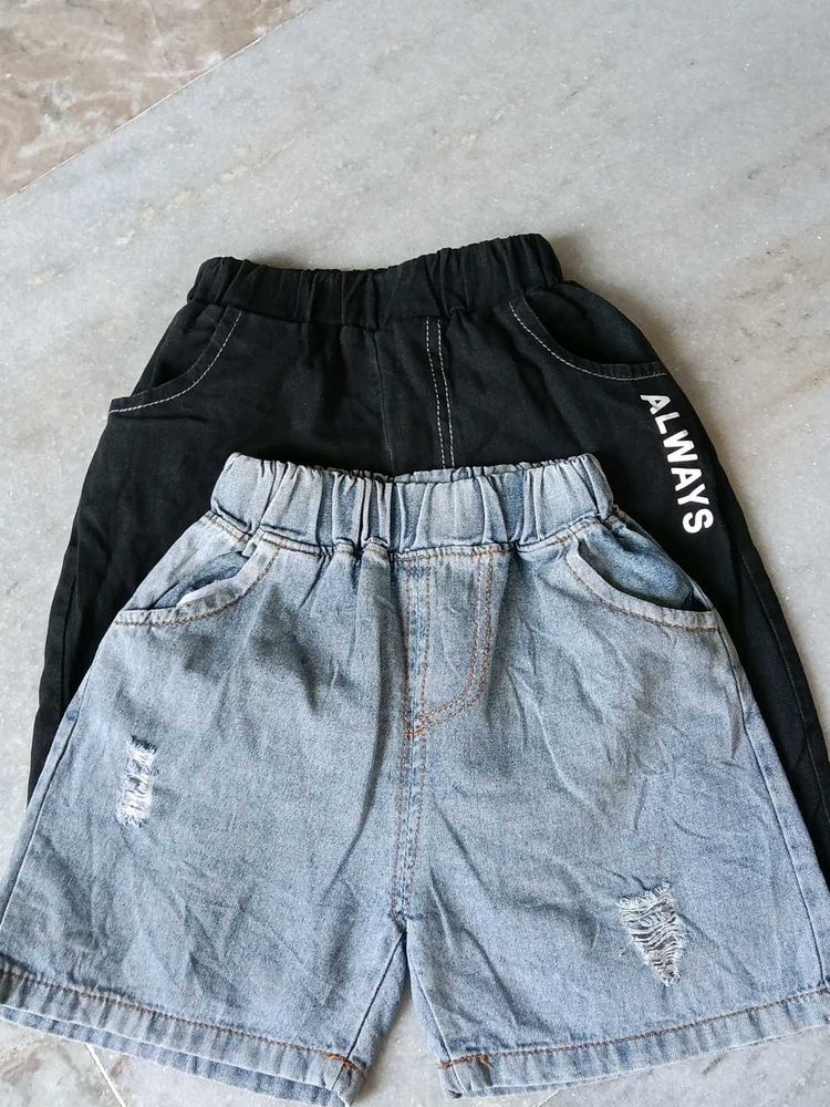 2 Cute Denim Shorts &amp; Black Pants Set