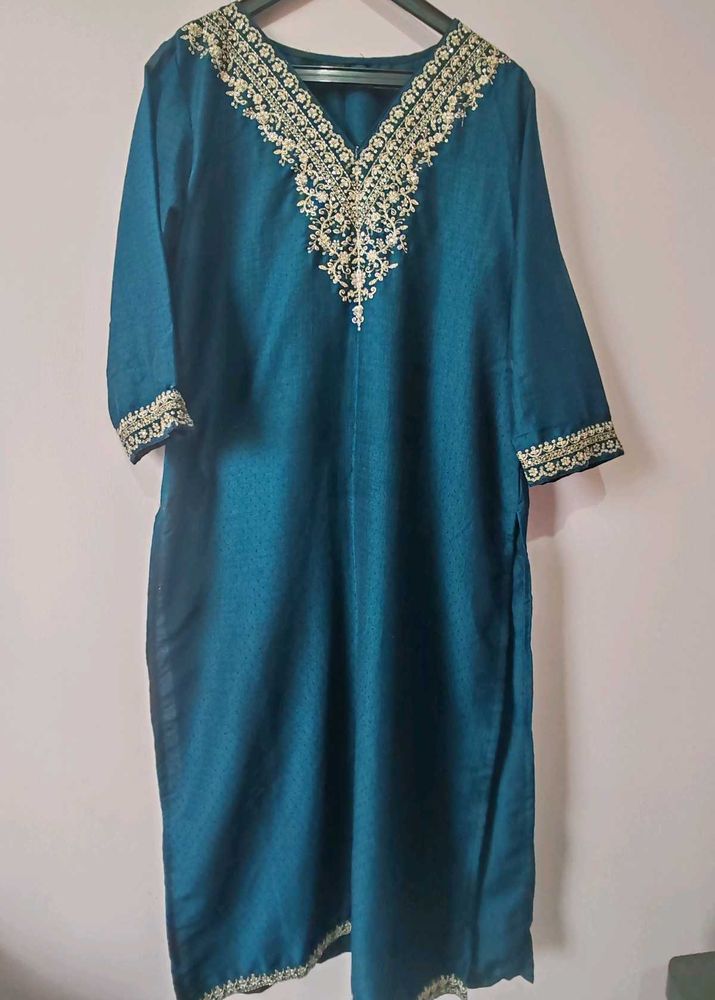 Embroidered Teal Kurta