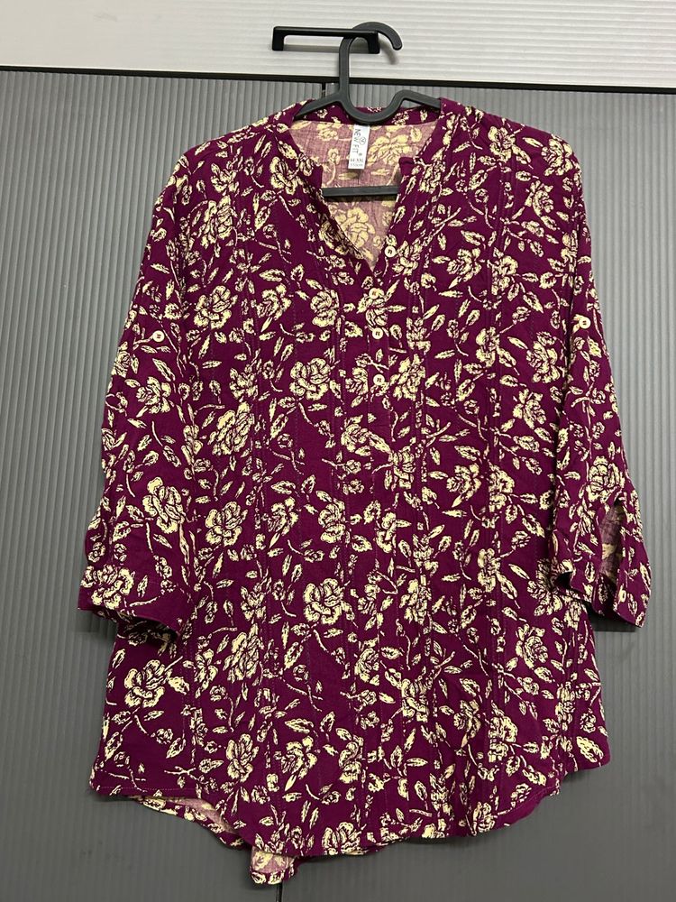 Purple Floral Print Tunic Top
